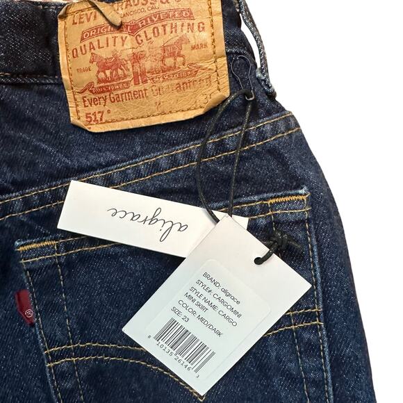 aligrace Levi's 501 Denim Mini Skirt Raw Hem SIZE 23 Reworked Unique $258 NEW - Picture 6 of 9